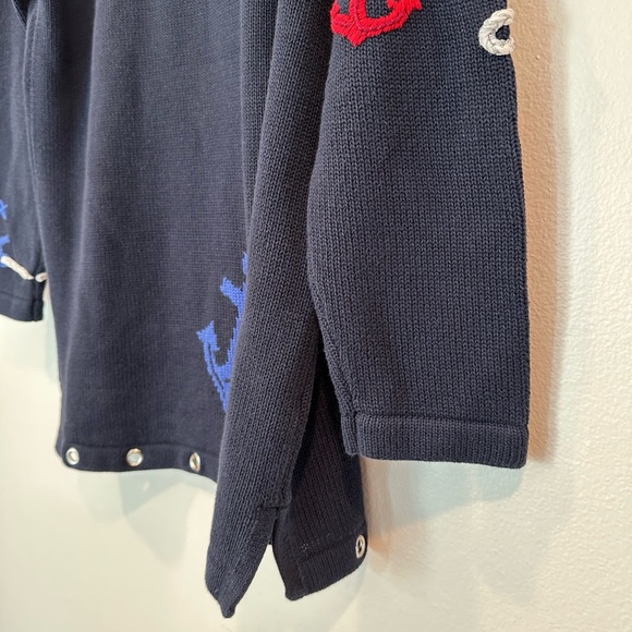 Quacker Factory Navy Blue Americana Anchor Crew Neck Sweater Size Medium - Picture 9 of 14